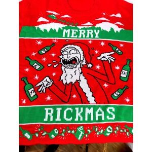 Rick and Morty Merry Rickmas Ugly Christmas‎ Sweater Adult XL Red NWOT